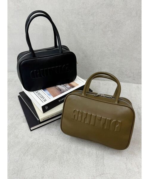 MURUA（ムルーア）の「フェイクレザーボストンバッグ（ボストンバッグ・レディース・キャメル/ブラック・FREE）」の3枚目の写真