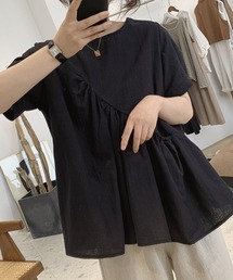 アシメギャザー半袖ブラウス