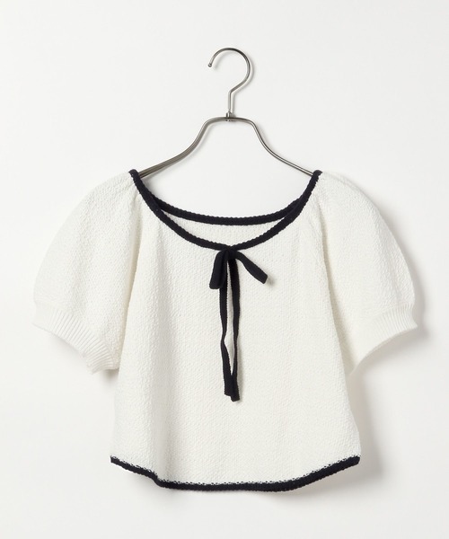 Heather(ヘザー)の「配色リボンニット(半袖) 134980(ニット/セーター・レディース・ライトブルー/ブラック/オフホワイト・FREE)」の2枚目の写真