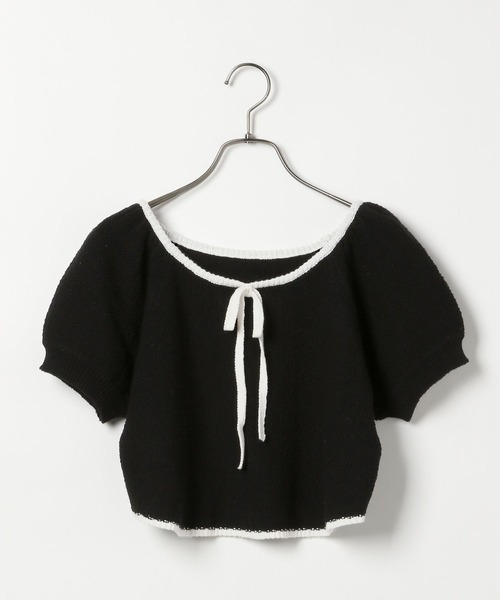 Heather(ヘザー)の「配色リボンニット(半袖) 134980(ニット/セーター・レディース・ライトブルー/ブラック/オフホワイト・FREE)」の4枚目の写真