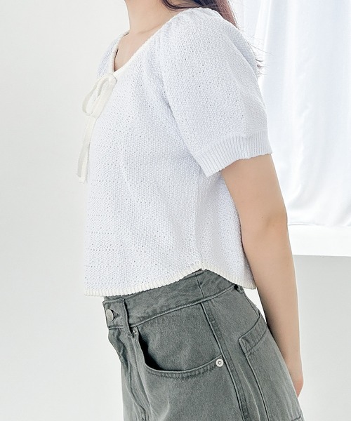 Heather（ヘザー）の「配色リボンニット（半袖） 134980（ニット