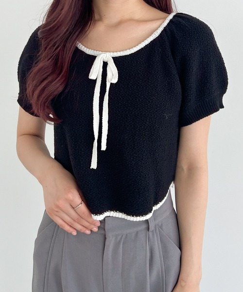 Heather(ヘザー)の「配色リボンニット(半袖) 134980(ニット/セーター・レディース・ライトブルー/ブラック/オフホワイト・FREE)」の19枚目の写真