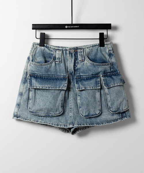 me+em select（ミームセレクト）の「※※【 ３size 】 ３ポケットカーゴデニムミニスカートパンツ ／ 3-pocket cargo denim mini skirt pants（デニムスカート・レディース・ブルー・SMALL/MEDIUM/LARGE）」の9枚目の写真