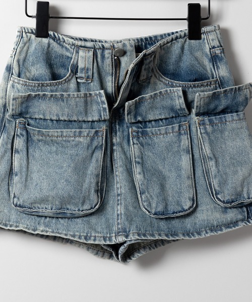 me+em select（ミームセレクト）の「※※【 ３size 】 ３ポケットカーゴデニムミニスカートパンツ ／ 3-pocket cargo denim mini skirt pants（デニムスカート・レディース・ブルー・SMALL/MEDIUM/LARGE）」の11枚目の写真
