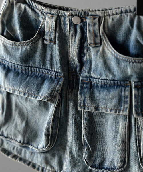 me+em select（ミームセレクト）の「※※【 ３size 】 ３ポケットカーゴデニムミニスカートパンツ ／ 3-pocket cargo denim mini skirt pants（デニムスカート・レディース・ブルー・SMALL/MEDIUM/LARGE）」の12枚目の写真