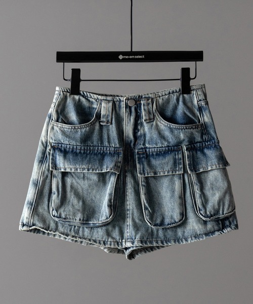 me+em select（ミームセレクト）の「※※【 ３size 】 ３ポケットカーゴデニムミニスカートパンツ ／ 3-pocket cargo denim mini skirt pants（デニムスカート・レディース・ブルー・SMALL/MEDIUM/LARGE）」の13枚目の写真