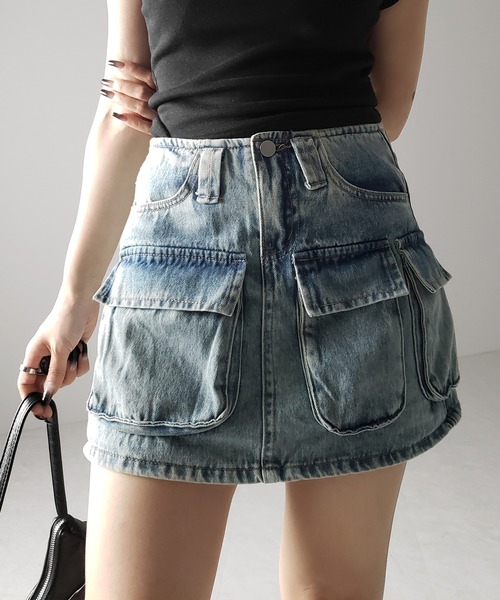 me+em select（ミームセレクト）の「※※【 ３size 】 ３ポケットカーゴデニムミニスカートパンツ ／ 3-pocket cargo denim mini skirt pants（デニムスカート・レディース・ブルー・SMALL/MEDIUM/LARGE）」の18枚目の写真