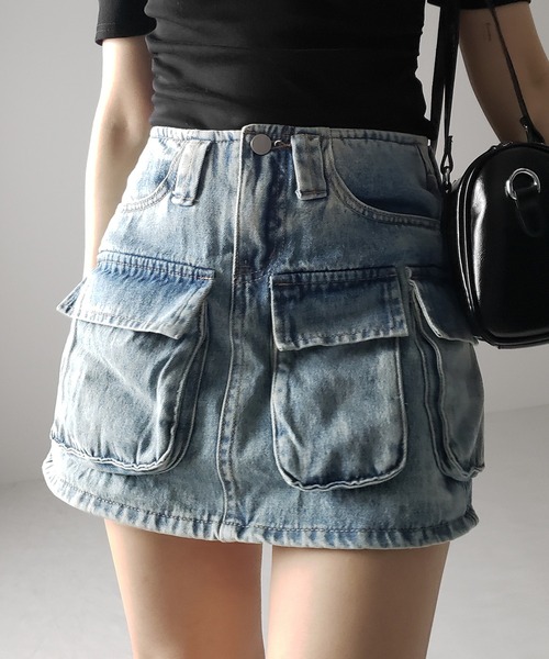me+em select（ミームセレクト）の「※※【 ３size 】 ３ポケットカーゴデニムミニスカートパンツ ／ 3-pocket cargo denim mini skirt pants（デニムスカート・レディース・ブルー・SMALL/MEDIUM/LARGE）」の17枚目の写真