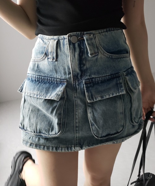 me+em select（ミームセレクト）の「※※【 ３size 】 ３ポケットカーゴデニムミニスカートパンツ ／ 3-pocket cargo denim mini skirt pants（デニムスカート・レディース・ブルー・SMALL/MEDIUM/LARGE）」の22枚目の写真