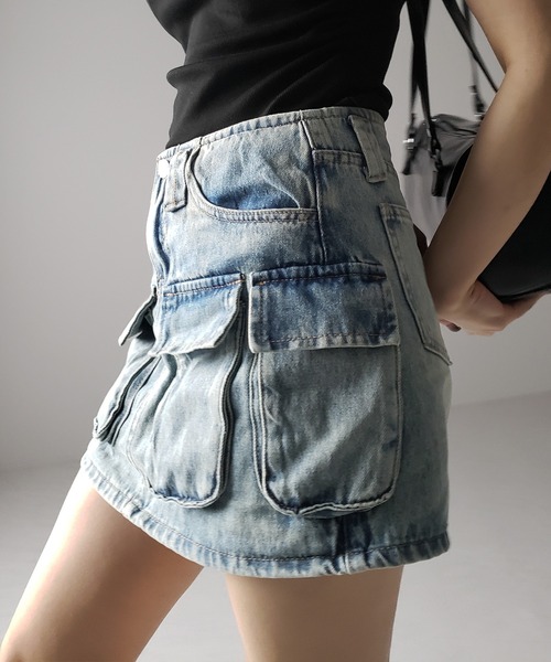 me+em select（ミームセレクト）の「※※【 ３size 】 ３ポケットカーゴデニムミニスカートパンツ ／ 3-pocket cargo denim mini skirt pants（デニムスカート・レディース・ブルー・SMALL/MEDIUM/LARGE）」の21枚目の写真