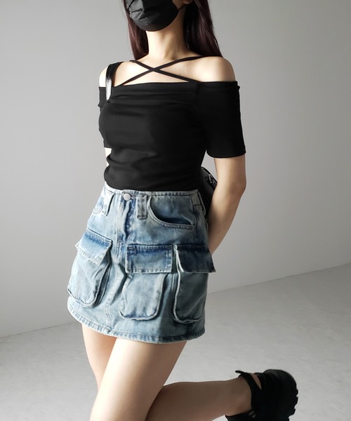 me+em select（ミームセレクト）の「※※【 ３size 】 ３ポケットカーゴデニムミニスカートパンツ ／ 3-pocket cargo denim mini skirt pants（デニムスカート・レディース・ブルー・SMALL/MEDIUM/LARGE）」の5枚目の写真