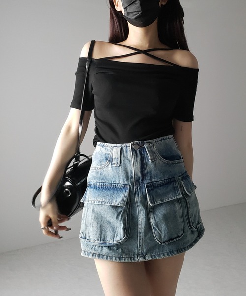 me+em select（ミームセレクト）の「※※【 ３size 】 ３ポケットカーゴデニムミニスカートパンツ ／ 3-pocket cargo denim mini skirt pants（デニムスカート・レディース・ブルー・SMALL/MEDIUM/LARGE）」の6枚目の写真