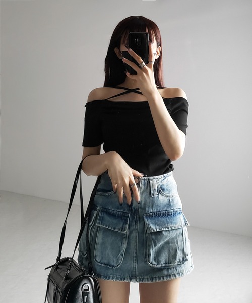 me+em select（ミームセレクト）の「※※【 ３size 】 ３ポケットカーゴデニムミニスカートパンツ ／ 3-pocket cargo denim mini skirt pants（デニムスカート・レディース・ブルー・SMALL/MEDIUM/LARGE）」の8枚目の写真