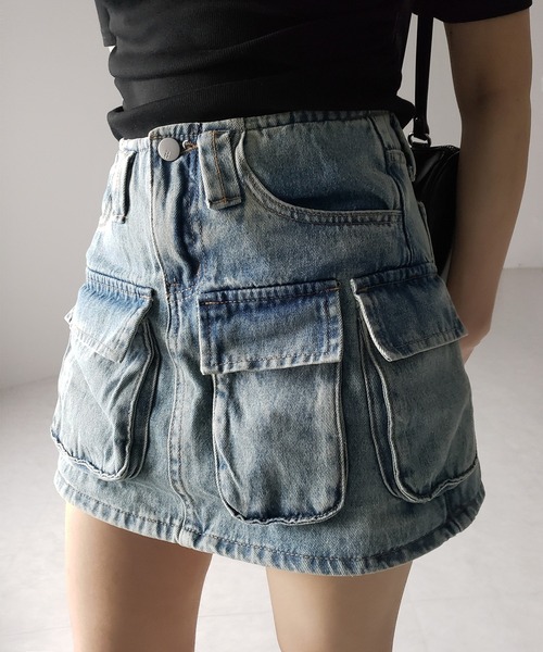 me+em select（ミームセレクト）の「※※【 ３size 】 ３ポケットカーゴデニムミニスカートパンツ ／ 3-pocket cargo denim mini skirt pants（デニムスカート・レディース・ブルー・SMALL/MEDIUM/LARGE）」の16枚目の写真