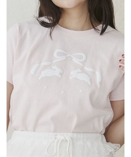 merry jenny（メリージェニー）の「rabbit ribbon tee（Tシャツ/カットソー・レディース・ピンク/オフホワイト・FREE）」の3枚目の写真