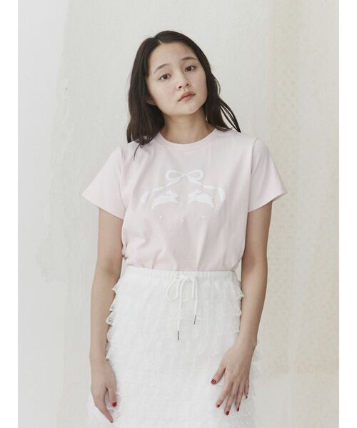 merry jenny（メリージェニー）の「rabbit ribbon tee（Tシャツ/カットソー・レディース・ピンク/オフホワイト・FREE）」の10枚目の写真