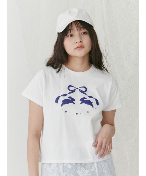 merry jenny（メリージェニー）の「rabbit ribbon tee（Tシャツ/カットソー・レディース・ピンク/オフホワイト・FREE）」の7枚目の写真