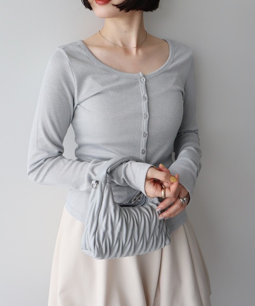 earth music&ecology(アースミュージックアンドエコロジー)の「ラメリブカーディガン(カーディガン/ボレロ・レディース・アイボリー/サックスブルー/ブラウン/ライトグレー・FREE)」の20枚目の写真