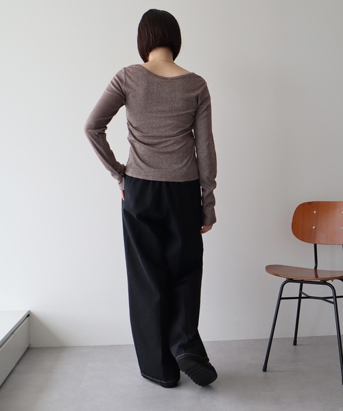 earth music&ecology(アースミュージックアンドエコロジー)の「ラメリブカーディガン(カーディガン/ボレロ・レディース・アイボリー/サックスブルー/ブラウン/ライトグレー・FREE)」の14枚目の写真