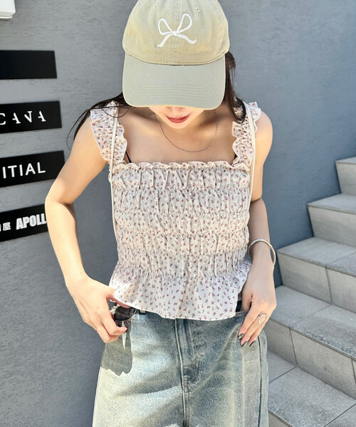 mline（エムライン）の「[mline]花柄シャーリングキャミソール（シャツ/ブラウス・レディース・ブラック/レッド/イエロー・FREE）」の15枚目の写真