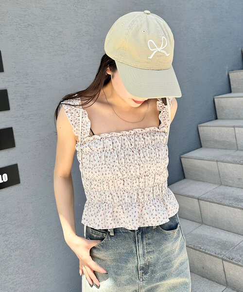 mline（エムライン）の「[mline]花柄シャーリングキャミソール（シャツ/ブラウス・レディース・ブラック/レッド/イエロー・FREE）」の14枚目の写真