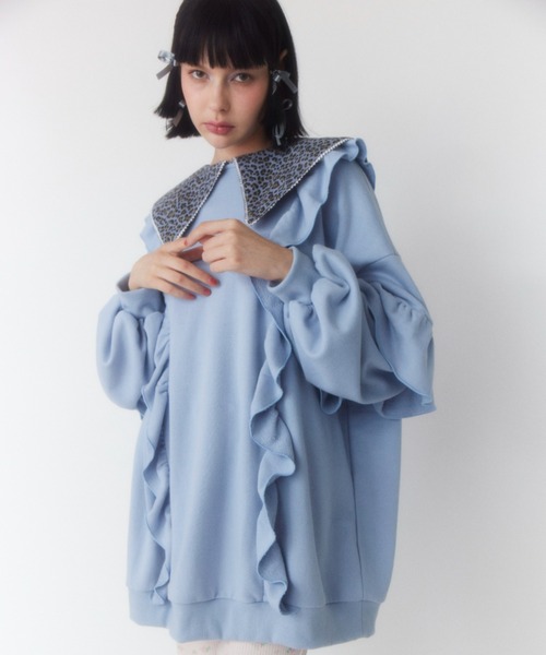 Candy Stripper（キャンディストリッパー）の「LEOPARD COLLAR FRILL スウェット（スウェット・レディース・アイボリー/ライトブルー/ブラック・2）」の4枚目の写真