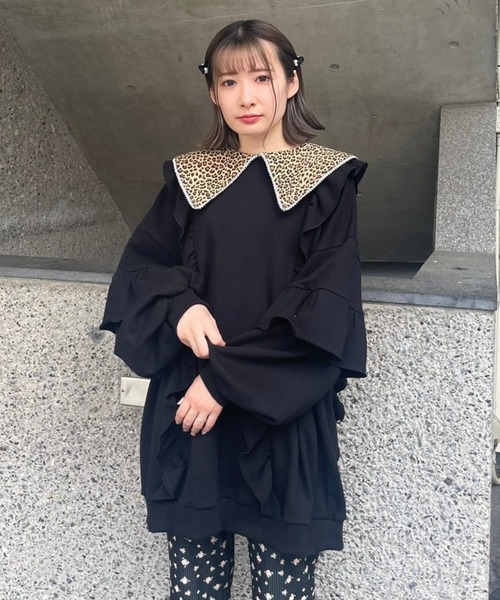 Candy Stripper（キャンディストリッパー）の「LEOPARD COLLAR FRILL スウェット（スウェット・レディース・アイボリー/ライトブルー/ブラック・2）」の12枚目の写真