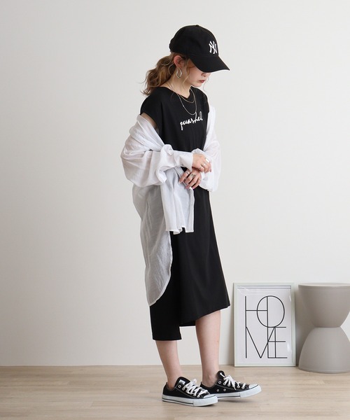 atONE（アットワン）の「フロント刺繍Vネックカットワンピース（ワンピース・レディース・ブラック/カーキ/モカ・M）」の6枚目の写真