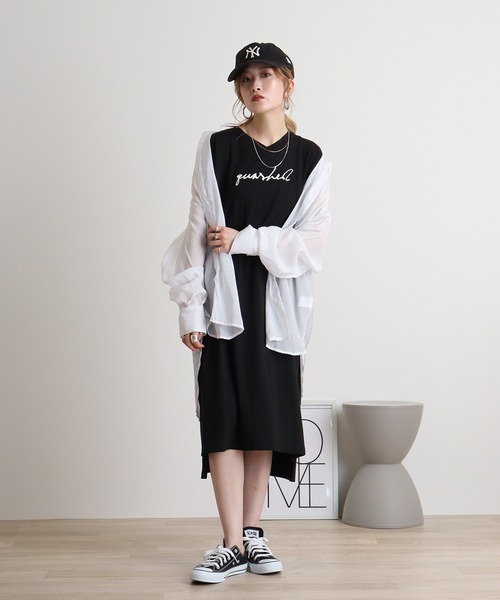 atONE（アットワン）の「フロント刺繍Vネックカットワンピース（ワンピース・レディース・ブラック/カーキ/モカ・M）」の5枚目の写真