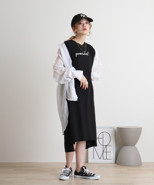 atONE（アットワン）の「フロント刺繍Vネックカットワンピース（ワンピース・レディース・ブラック/カーキ/モカ・M）」の4枚目の写真
