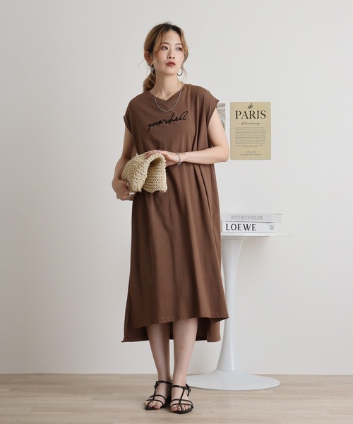 atONE（アットワン）の「フロント刺繍Vネックカットワンピース（ワンピース・レディース・ブラック/カーキ/モカ・M）」の9枚目の写真