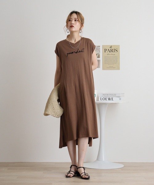 atONE（アットワン）の「フロント刺繍Vネックカットワンピース（ワンピース・レディース・ブラック/カーキ/モカ・M）」の10枚目の写真
