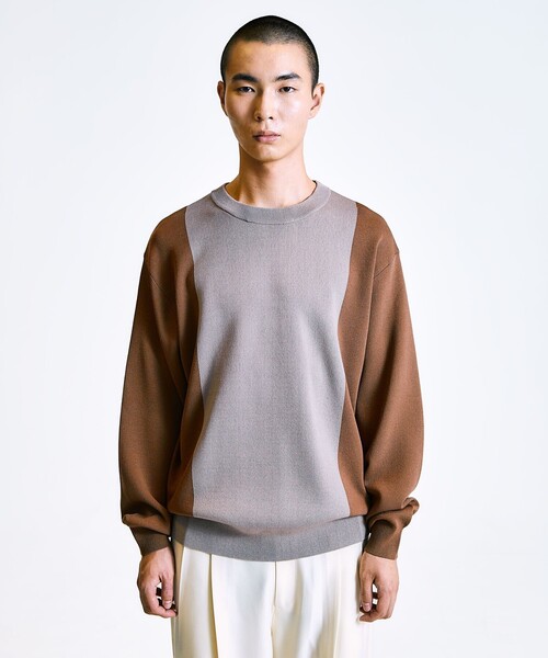 City Ambient Products(シティアンビエントプロダクツ)の「City Ambient Products:〈手洗い可能〉バイカラー クルーネック ニット(ニット/セーター・メンズ・ネイビー/ベージュ/グレー・SMALL/LARGE/MEDIUM)」の19枚目の写真