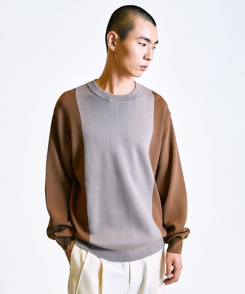 City Ambient Products(シティアンビエントプロダクツ)の「City Ambient Products:〈手洗い可能〉バイカラー クルーネック ニット(ニット/セーター・メンズ・ネイビー/ベージュ/グレー・SMALL/LARGE/MEDIUM)」の4枚目の写真
