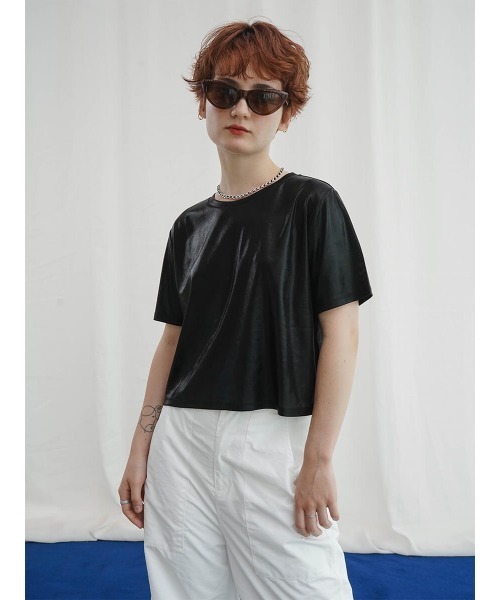 :ETHROF(イーサオブ)の「METALLIC CROPPED TOPS(Tシャツ/カットソー・レディース・シルバー×ゴールド/ブラック・FREE)」の11枚目の写真