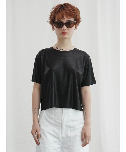 :ETHROF(イーサオブ)の「METALLIC CROPPED TOPS(Tシャツ/カットソー・レディース・シルバー×ゴールド/ブラック・FREE)」の10枚目の写真