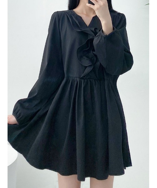 VIVID LADY（ビビッドレディー）の「ラブリーフリル付きワンピース 長袖 チュニック（ワンピース・レディース・ホワイト/スカイブルー/ブラック・FREE）」の14枚目の写真