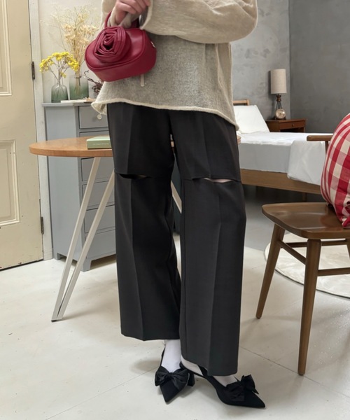 Birthday room(バースデイルーム)の「〈セットアップ対応〉スリットスラックス / slit slacks(スラックス・レディース・ブラック/グレー・FREE)」の1枚目の写真