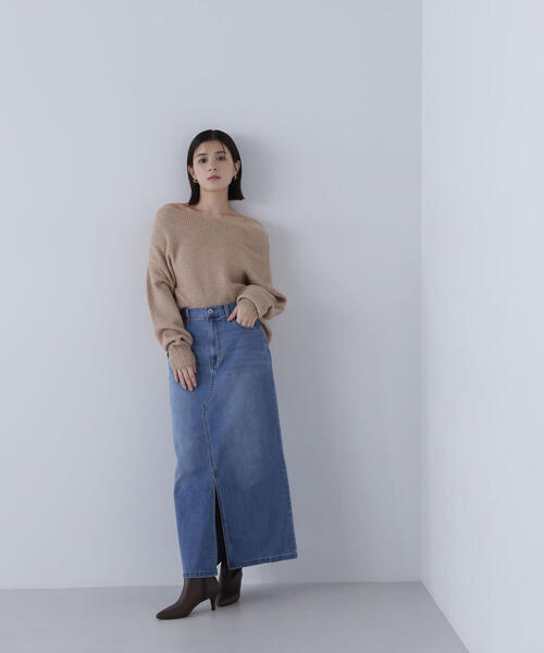 NATURAL BEAUTY BASIC（ナチュラルビューティーベーシック）の「フロントスリットナローデニムスカート（デニムスカート・レディース・ブラック/ブルー・SMALL/MEDIUM）」の15枚目の写真