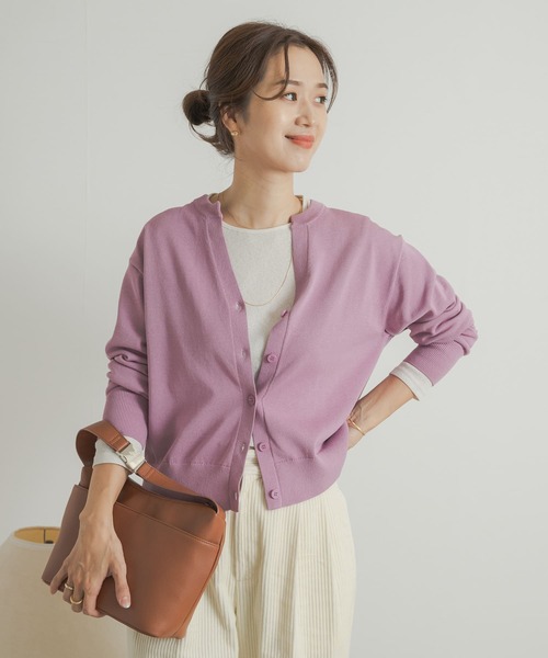 URBAN RESEARCH DOORS（アーバンリサーチドアーズ）の「ドライタッチキーネックカーディガン（カーディガン/ボレロ・レディース・ブルー系その他/ピンク/ブラック・MEDIUM）」の4枚目の写真