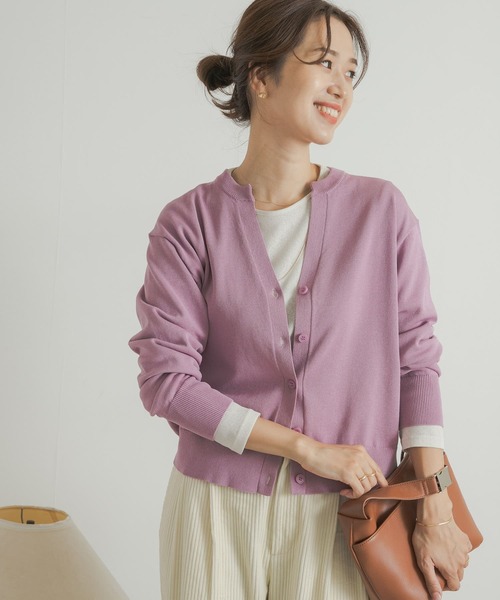 URBAN RESEARCH DOORS（アーバンリサーチドアーズ）の「ドライタッチキーネックカーディガン（カーディガン/ボレロ・レディース・ブルー系その他/ピンク/ブラック・MEDIUM）」の5枚目の写真