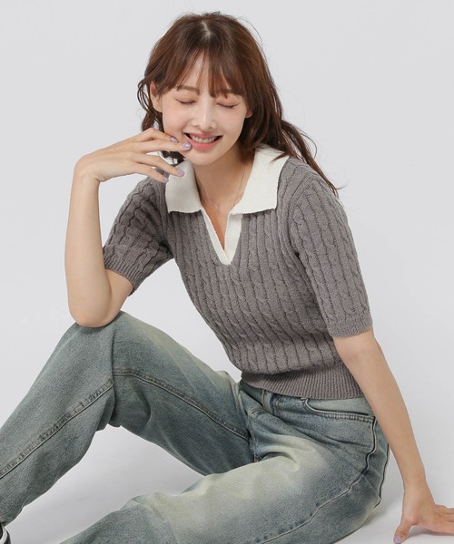 3.3 Field Trip （3.3フィールドトリップ）の「3.3 Field Trip／スキッパーニットT（ニット/セーター・レディース・ブラック/チャコール/グリーン・FREE）」の2枚目の写真