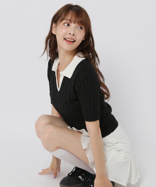 3.3 Field Trip （3.3フィールドトリップ）の「3.3 Field Trip／スキッパーニットT（ニット/セーター・レディース・ブラック/チャコール/グリーン・FREE）」の14枚目の写真