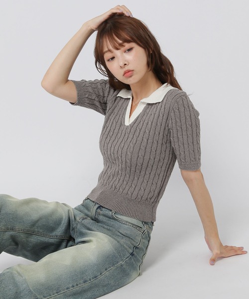 3.3 Field Trip （3.3フィールドトリップ）の「3.3 Field Trip／スキッパーニットT（ニット/セーター・レディース・ブラック/チャコール/グリーン・FREE）」の19枚目の写真