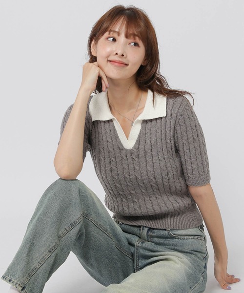 3.3 Field Trip （3.3フィールドトリップ）の「3.3 Field Trip／スキッパーニットT（ニット/セーター・レディース・ブラック/チャコール/グリーン・FREE）」の20枚目の写真