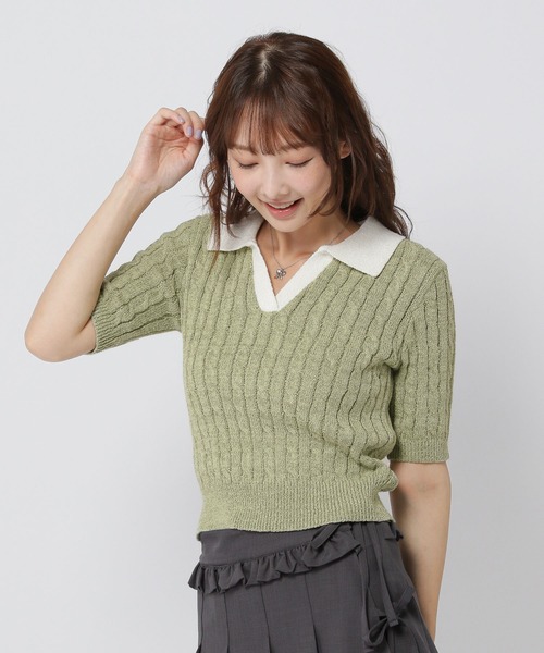 3.3 Field Trip （3.3フィールドトリップ）の「3.3 Field Trip／スキッパーニットT（ニット/セーター・レディース・ブラック/チャコール/グリーン・FREE）」の7枚目の写真