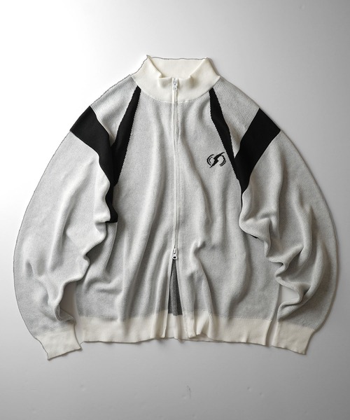 セール】Y2K ダブルジップ ワンポイントロゴ ジャガードニット