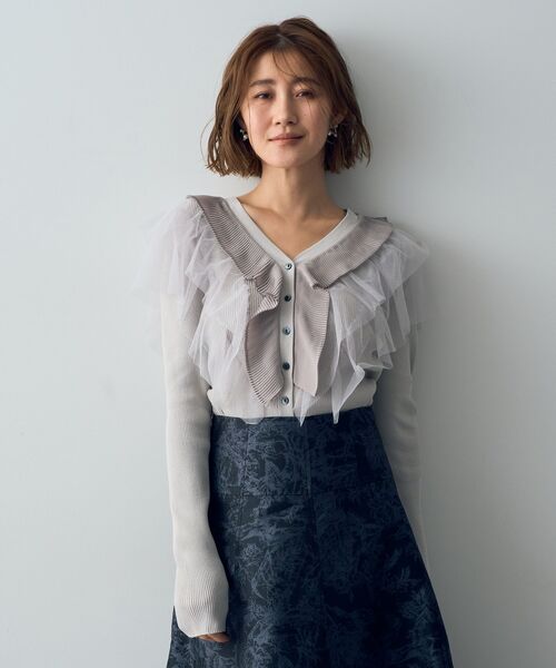 YECCA VECCA(イェッカヴェッカ)の「ラッフルレイヤードカーディガン(カーディガン/ボレロ・レディース・ライトグレー/ベージュ/ブラック・FREE)」の20枚目の写真