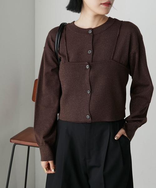 forksy.（フォルクシー）の「【forksy.】ラメニットビスチェ＆カーディガン2点セット（アンサンブル・レディース・ブラック/オフホワイト/ブラウン・FREE）」の3枚目の写真