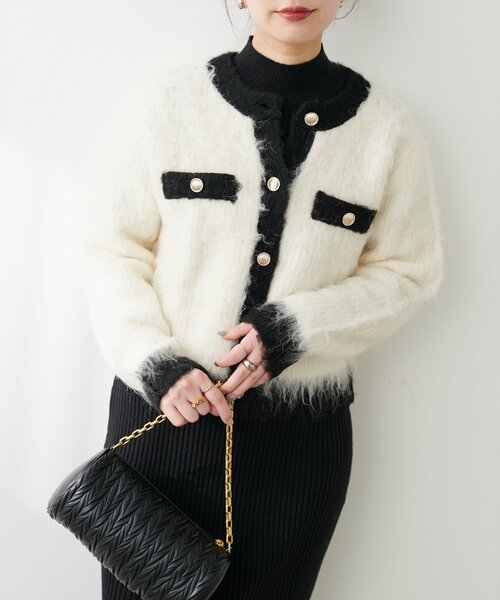 natural couture（ナチュラルクチュール）の「ほわほわ金釦ポケ付きカーディガン（カーディガン/ボレロ・レディース・モカ/ブルー/アイボリー/ブラック・FREE）」の5枚目の写真